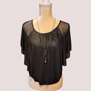 PAPAYA Slinky Black Blouse with attached Necklace Dressy Size S T36